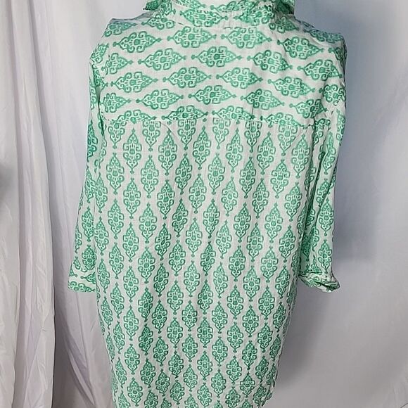 Linen Mint Green & White Summer Button Up Tunic 3/4 Sleeves - Picture 5 of 9